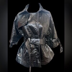 Cato Slightly Crinkled Wet Look 3/4 Sleeve Double Breasted Trench Jacket Sz M